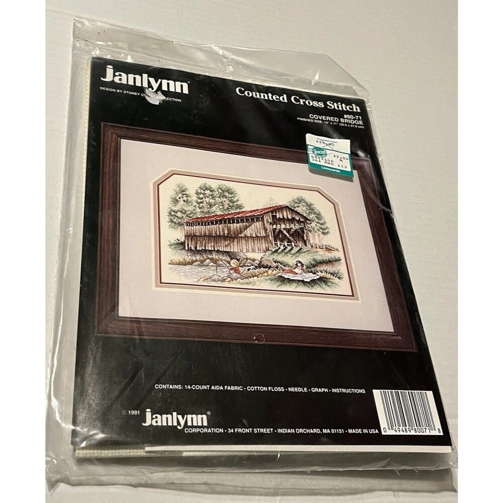 Vintage 1991 Janlynn Covered Bridge Counted Cross Stitch Kit 80-71 Stoney Creek
